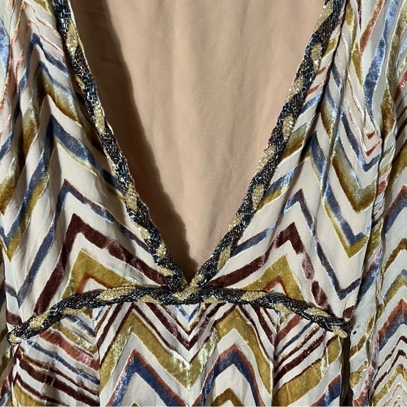 FREE PEOPLE *Ultra RARE* Beaded Velvet Chevron Long Sleeve Maxi Dress - Picture 5 of 14